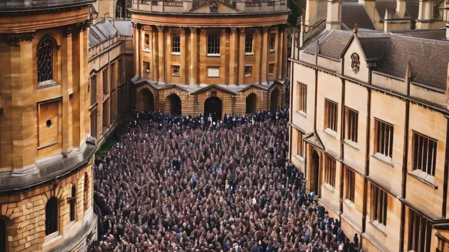 crowd outside uni