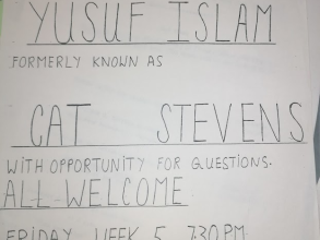Advert for Cat Stevens lecture
